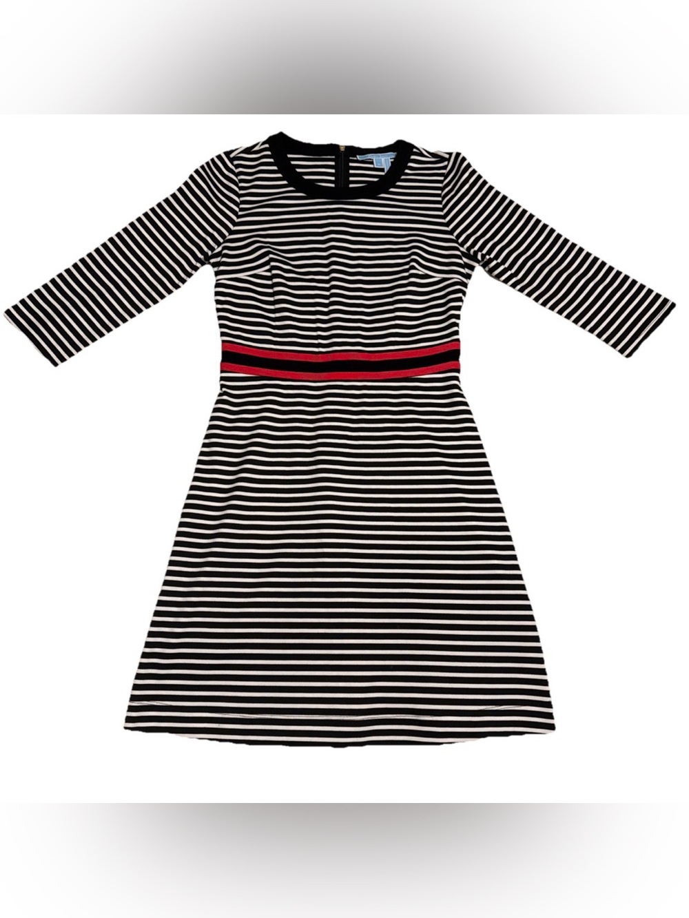 Draper James Black & White Striped Dress with Red Waistband size Small NWOT